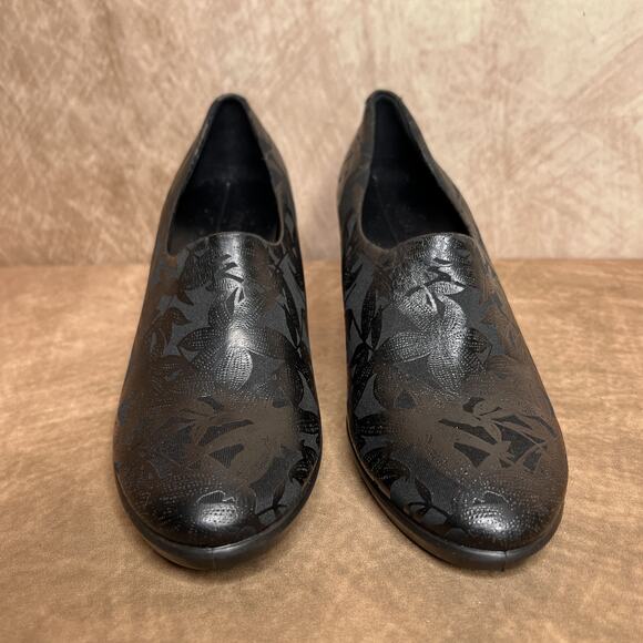 Ecco Danish Design Black Floral Loafer High Heels Whimsigoth Gothic Peasant - Picture 10 of 13